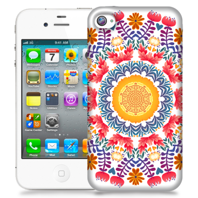 Skal till Apple iPhone 4S - Blommor Cirkel - Gul