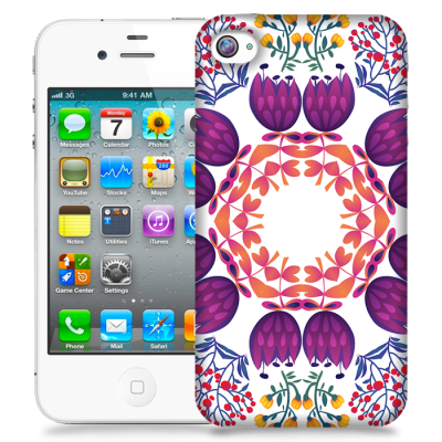 Skal till Apple iPhone 4S - Blommor Cirkel - Lila