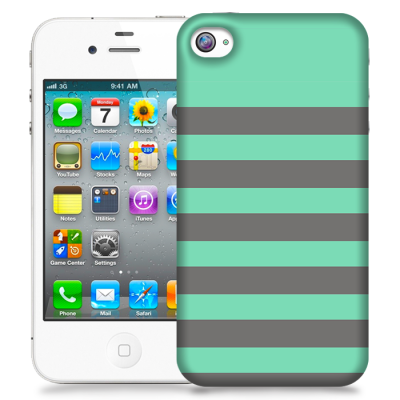 Skal till Apple iPhone 4S - Ränder - Mint/Grå