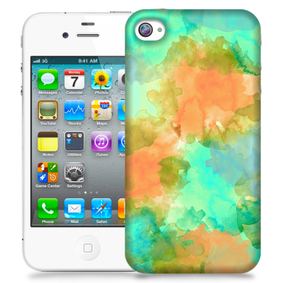 Skal till Apple iPhone 4S - Vattenfärg - Grön/Orange