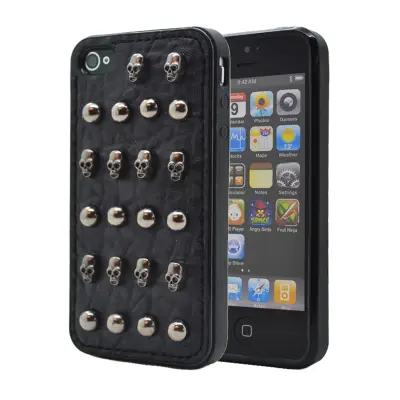 Studded leather pattern FlexiSkal till Apple iPhone 4S/4 (Dot Skulls)