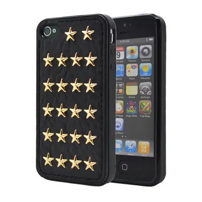 Studded leather pattern FlexiSkal till Apple iPhone 4S/4 (Golden Stars)