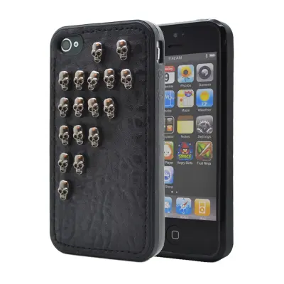 Studded leather pattern FlexiSkal till Apple iPhone 4S/4 (Half Skulls)