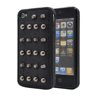Studded leather pattern FlexiSkal till Apple iPhone 4S/4 (Point Dots)