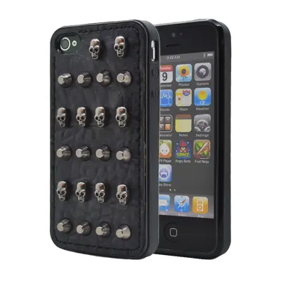 Studded leather pattern FlexiSkal till Apple iPhone 4S/4 (Point Skulls)
