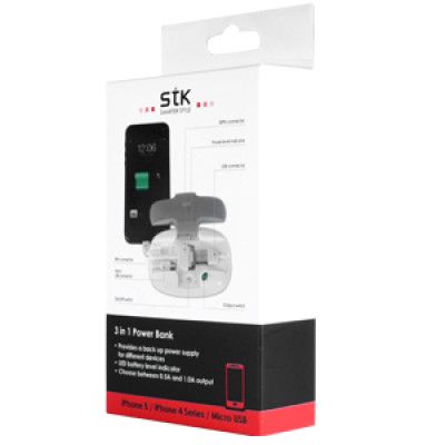 STK 3 i 1 Extern Batteriladdare Powerbank 4000 mAh