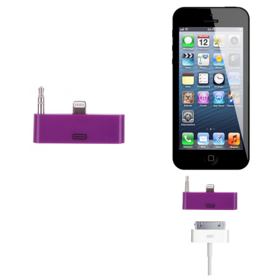 30 pin till lightning 3.5mm audio adapter till iPhone 5S/5 (Lila)