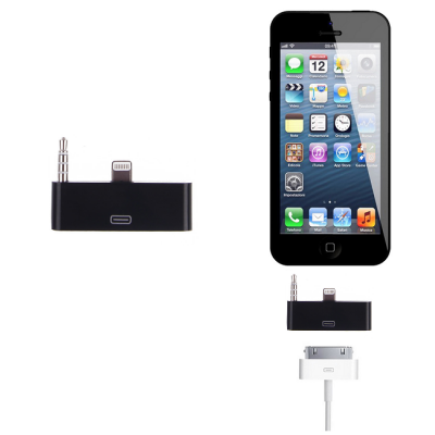 30 pin till lightning 3.5mm audio adapter till iPhone 5S/5 (Svart)