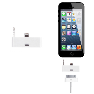 30 pin till lightning 3.5mm audio adapter till iPhone 5S/5 (Vit)