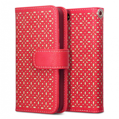 Floral ETCH Plånboksfodral till iPhone 5/5S - Röd