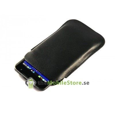Äkta läderväska till smartmobil (Svart)