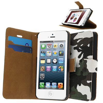 Camouflage Stand plånboksfodral till iPhone 5S/5 - (Army)