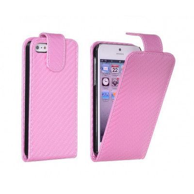 Carbon Fiber Pattern Flip mobilväska till Apple iPhone 5/5S/SE (Rosa)
