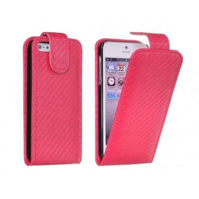 Carbon Fiber Pattern Flip mobilväska till Apple iPhone 5/5S/SE (Röd)