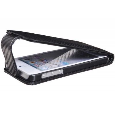 Carbon Fiber Pattern Flip mobilväska till Apple iPhone 5/5S/SE (Svart)
