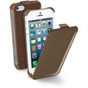 CellularLine Flap glossy, läderfodral för iPhone 5, snäpp-lås, brun