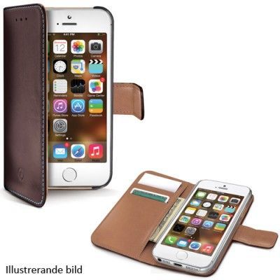 Celly Leather Wallet till iPhone 5/5s - Brun