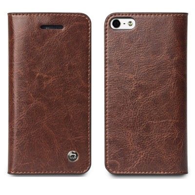 Qialino Äkta Läder Plånboksfodral till Apple iPhone 5/5S/SE (Brun)