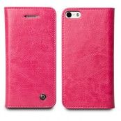 Qialino Äkta Läder Plånboksfodral till Apple iPhone 5/5S/SE (Magenta)