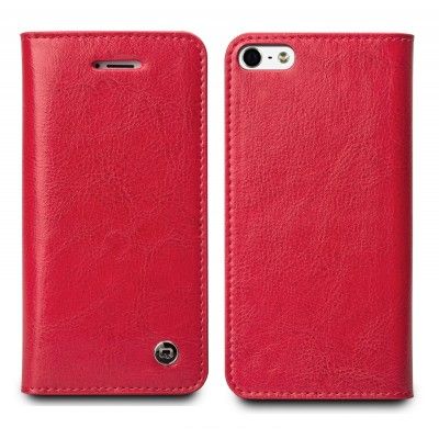 Exklusiv Äkta Läder Plånboksfodral till Apple iPhone 5S/5 (Röd)