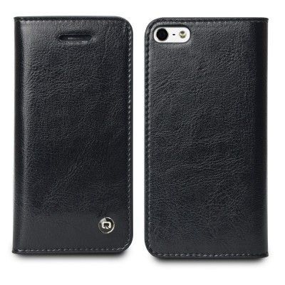 Exklusiv Äkta Läder Plånboksfodral till Apple iPhone 5/5S/SE (Svart)