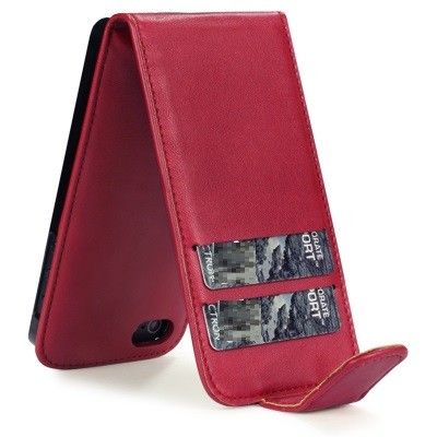 Flip mobilväska till iPhone 5S/5 med plats för 2st kort (Röd)