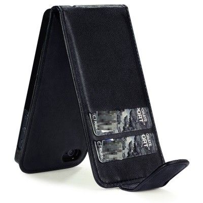 FLIP MOBILVÄSKA TILL IPHONE 5S/5 MED PLATS FÖR 2ST KORT (SVART)