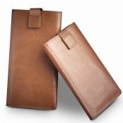 Qialino Small Universal Pouch Wallet i äkta läder - Brun