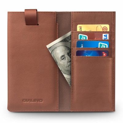Qialino Universal Pouch Wallet i äkta läder - Brun (Brun)