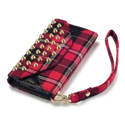 Studded Rock Chic Plånboksfodral till Apple iPhone 5S/5 - Tartan