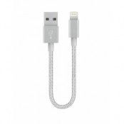 SiGN USB kabel med Lightning 5V, 2.1A för iPhone & iPad Silver/Nylon, 25cm