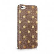 Skal till Apple iPhone SE/5S/5 - Canvas Polka - Guld/Brun