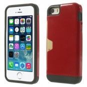 Combo Skal med kortfack till Apple iPhone 5/5S/SE (Röd)