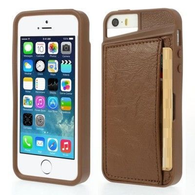 Flexicase skal med Kortfack till Apple iPhone 5/5S/SE- Brun