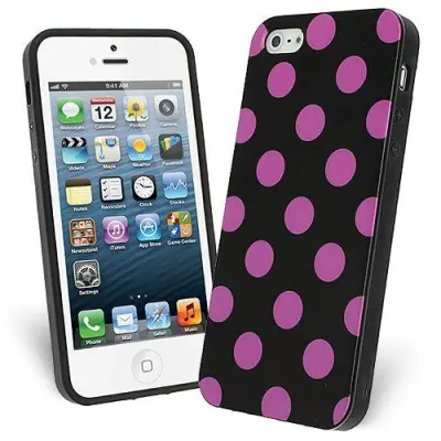FlexiCase Skal till Apple iPhone 5/5S/SE - Polkadots (Svart/LIla)
