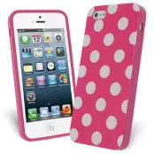 FlexiCase Skal till Apple iPhone 5/5S/SE - Polkadots (Hot Pink)