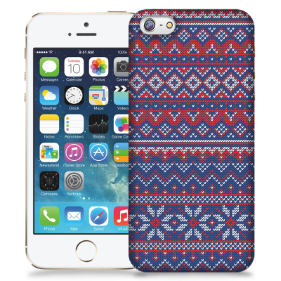 Skal till Apple iPhone 5/5S/SE - Stickat - Blå/Röd