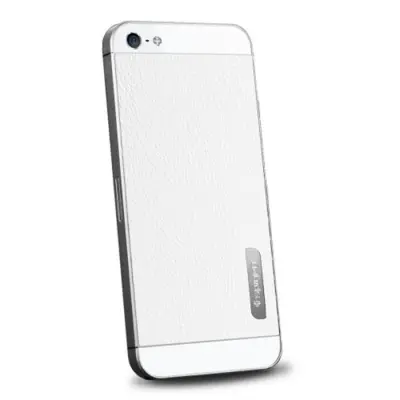 Spigen Skin Guard Leather Skin till Apple iPhone 5/5S/SE (Vit) + Skärmskydd