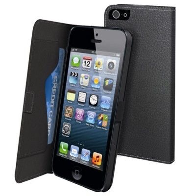 Muvit Slim Flip väska till Apple iPhone 5S/5 - 5S + Displayskydd (Svart)