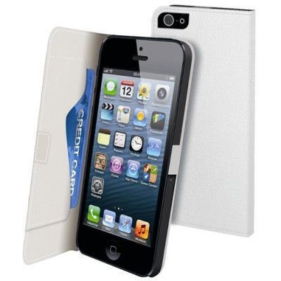 Muvit Slim Flip väska till Apple iPhone 5/5S/SE - 5S + Displayskydd (Vit)