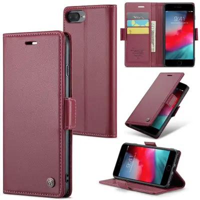 CASEME 023 Läderfodral för iPhone 6 Plus/6s Plus/7 Plus/8 Plus Röd