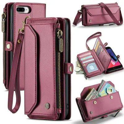 CASEME C36 Läderfodral för iPhone 6 Plus - Vinröd