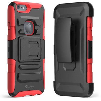 Prime dual layer holster skal med kick stand till Apple iPhone 6(S) Plus - Röd