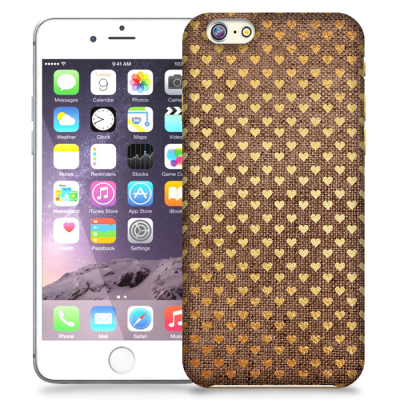 Skal till Apple iPhone 6 Plus - Canvas Hjärtan - Guld/Brun