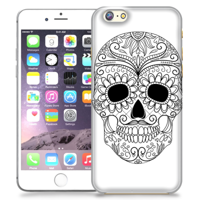 Skal till Apple iPhone 6/6S Plus - Glad dödskalle - Vit