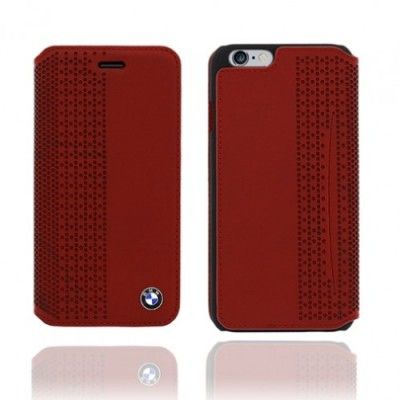 BMW Booktype Case i äkta läder till iPhone 6 - Röd