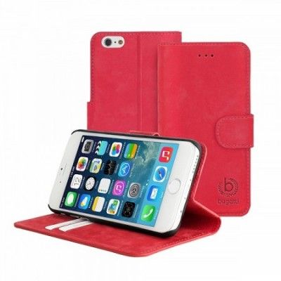 BUGATTI Äkta Läder Madrid Plånboksfodral till Apple iPhone 6 - Röd