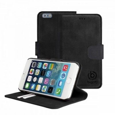 BUGATTI Äkta Läder Madrid Plånboksfodral till Apple iPhone 6 - Svart