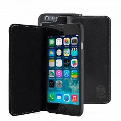 BUGATTI Äkta Läder Oslo Book Cover Fodral till Apple iPhone 6 - Svart