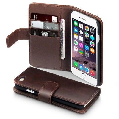 Plånboksfodral av äkta läder till Apple iPhone 6 / 6S (Brun)